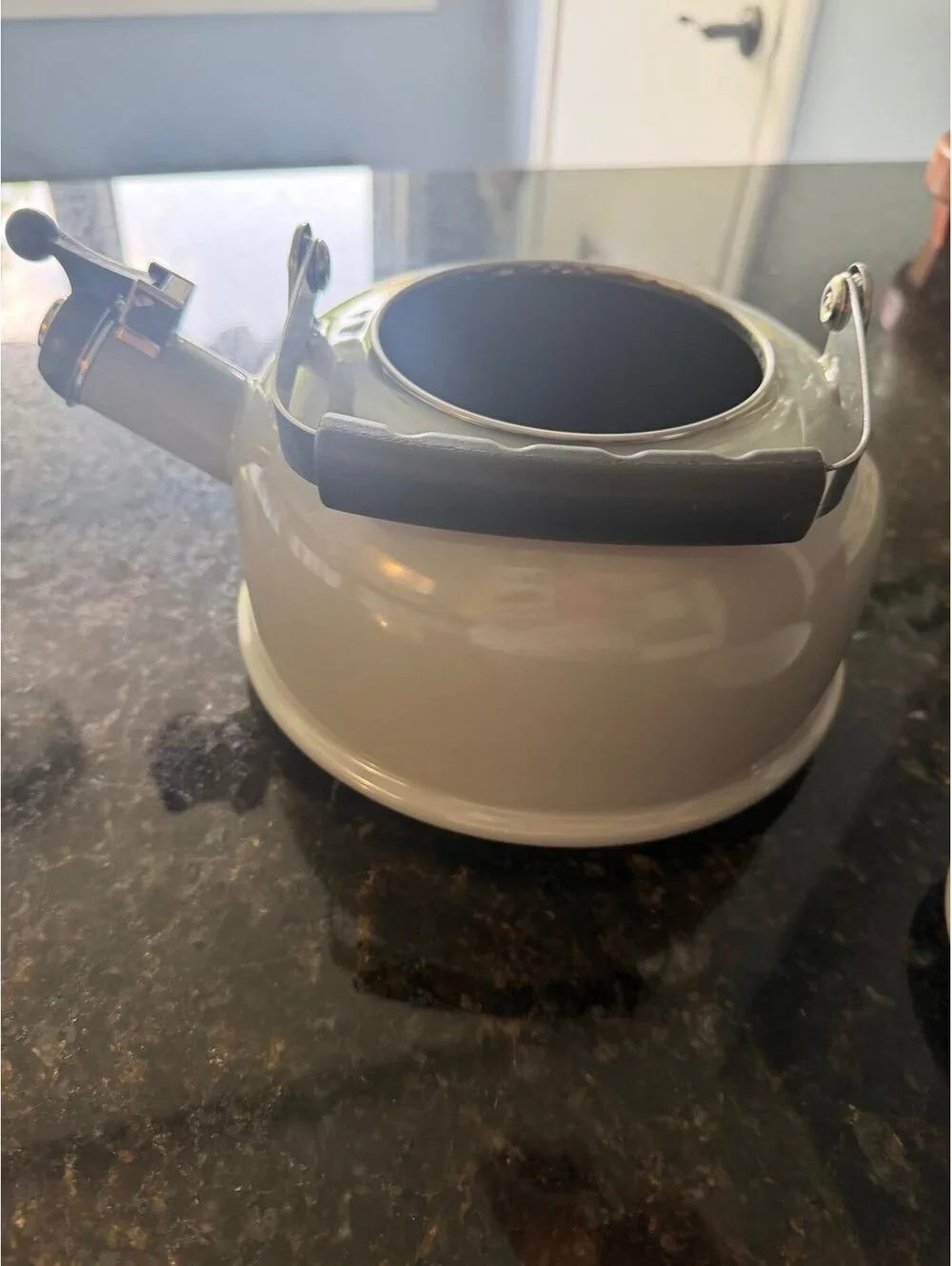 Classic Gray Graphite Color Enamel on Steel Tea Kettle Teapot Whistling